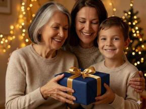 Festive holiday decorations and gift giving, illustrating how stock gifts can replace traditional gift cards during the holiday season.