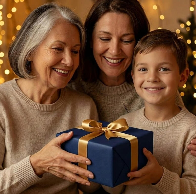 Festive holiday decorations and gift giving, illustrating how stock gifts can replace traditional gift cards during the holiday season.