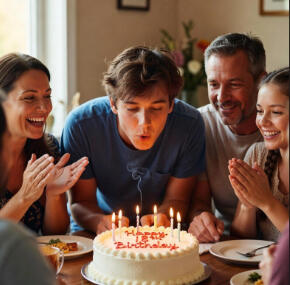 A young boy blowing out birthday candles, highlighting a stock portfolio as a long-term gift for a child’s milestone.